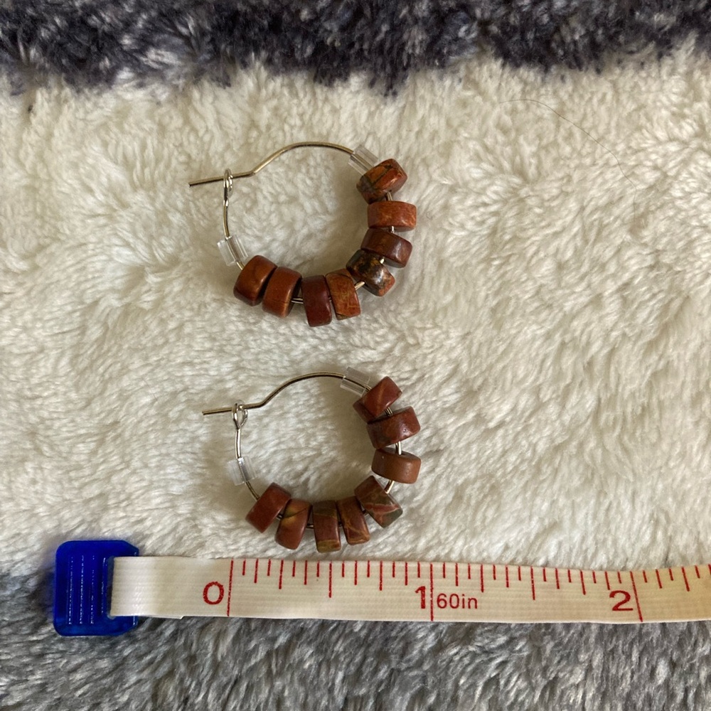 Handmade Picasso Jasper Beaded Hoop Earrings - Picture 5 of 8